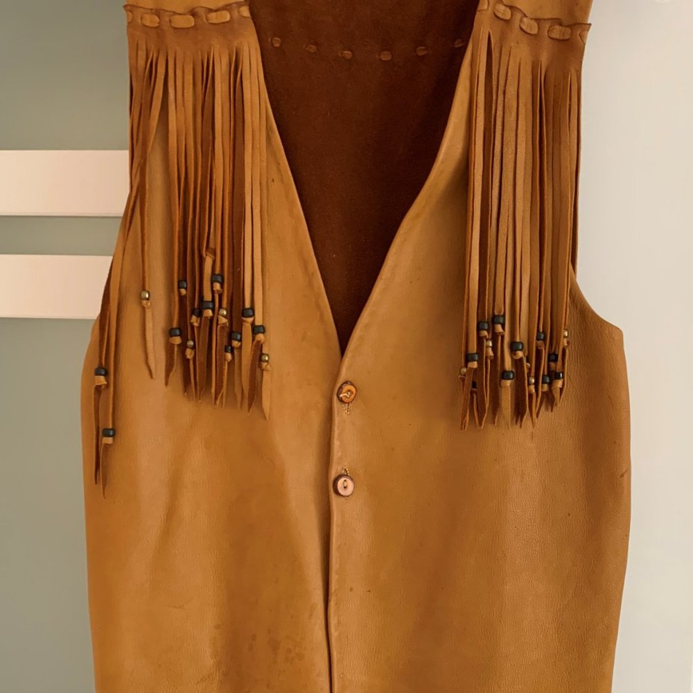 Signed Native Handmade Leather Fringe Vest Great for Western-Rodeo